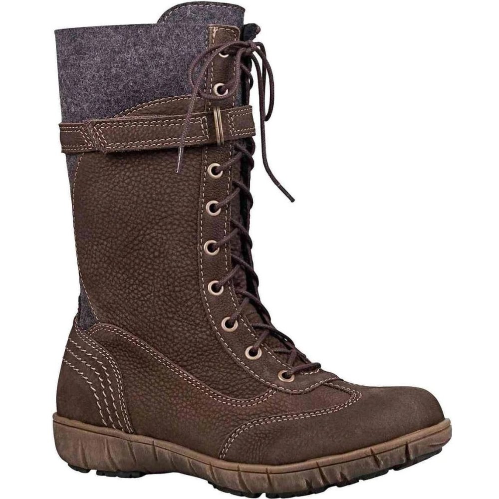 Sanita Women's Denise Boots, Size 38 Vintage RARE Brown Leather Grey Wool Felt